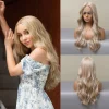 Ash Blonde Lace Front Wig Long Wavy Synthetic Wigs for White Women Daily Party Date High Ttemperture Natural Looking Fake Hair