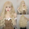 Blonde Long Curly Wave Wigs with Bangs for Women Natural Looking Hair Blonde Synthetic Wig Cosplay Costume Heat Resistant Fiber