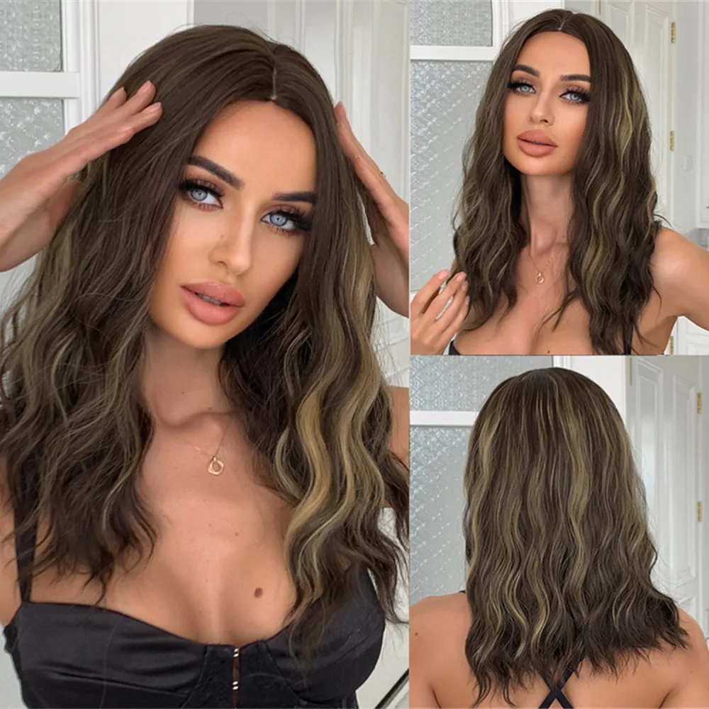 Brown-Highlight-Synthetic-Wigs-Middle-Part-Natural-Wave-Wig-for-Black-Women-Medium-Length-Daily-Fake