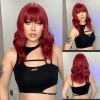 Burgundy Red Colorful Wig with Bangs Medium Length Wavy Cosplay Party Synthetic Hair Natural Daily Wig for Women Heat Resistant