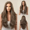 Light Brown Long Wave Synthetic Wigs Hand-tied Hairline Part Lace Wig Natural Looking Ash Brown Heat Resistant Hair Women Daily