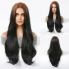 Long Black Ombre Wave Synthetic Wig for Women Natural Looking Adjustable Soft Wigs Daily Party Use Hair High Temperature Fiber