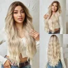 Long Blonde Curly Lace Front Wig Ombre Blonde Synthetic Hair Lace Wig for Women Daily Party Heat Resistant Hair Natural Hairline