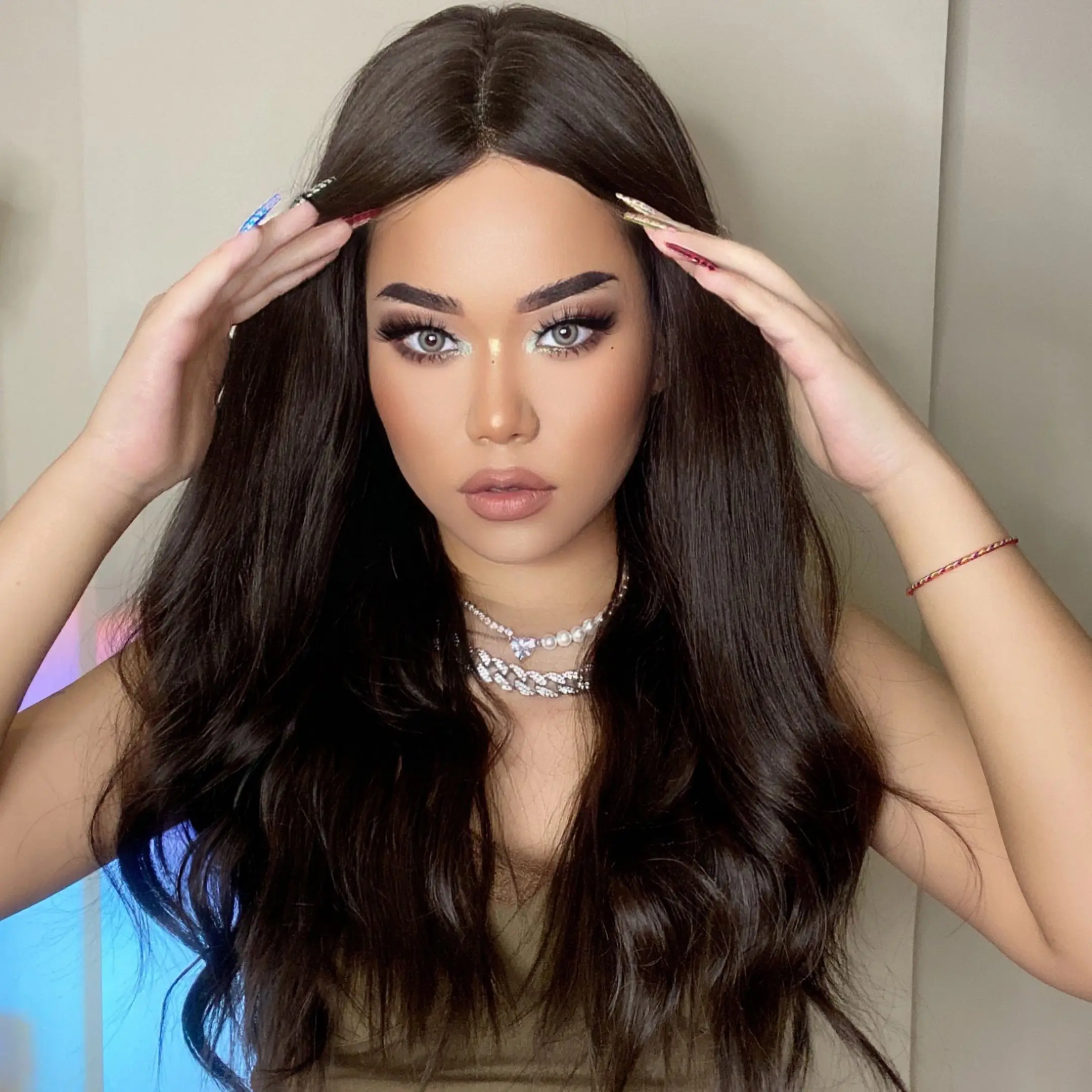 Long-Curly-Dark-Brown-Lace-Front-Wigs-Natural-Looking-Synthetic-Lace-Fake-Hair-for-Black-Women-1