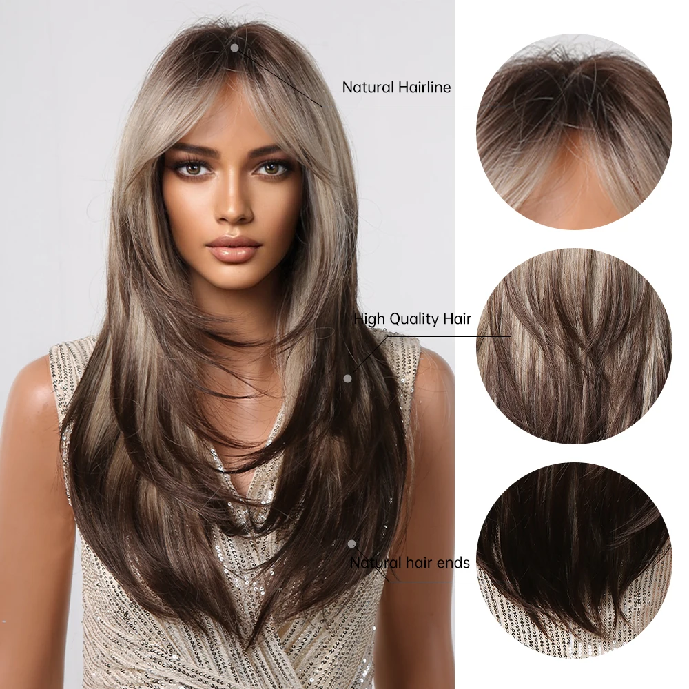 Long-Layered-Straight-Wigs-with-Bangs-Ombre-Grey-Brown-Highlight-Synthetic-Wigs-for-Women-Daily-Use-3