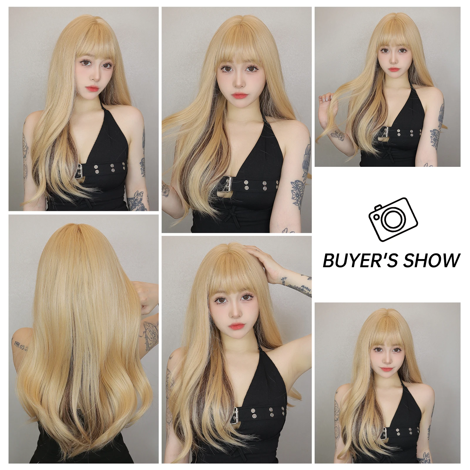 Long-Light-Blonde-Highlight-Wavy-Wig-Mixed-Color-Synthetic-Wigs-with-Bangs-Heat-Resistant-Daily-Party-4