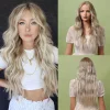 Long Ombre Blonde Wavy Lace Front Wig Natural Hairline Synthetic Fake Hair for White Women Daily Party Date Heat Resistant Fiber
