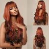 Long Ombre Copper Brown Body Wave Wigs with Bangs for Black Women Daily Use Party Auburn High Temperature High Quality Fake Hair