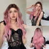 Long Ombre Pink Colorful Wigs for Women Body Wave Middle Part Cosplay Party Synthetic Wig Natural Daily Fake Hair Heat Resistant