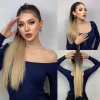 Long Straight Ombre Brown to Blonde Ponytail Hair Synthetic Fake Hair Wrap Around Pony Hairpiece for Black Women Daily Party Use