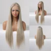 Long Straight Silky Wigs for Women Platinum Blonde Lace Natural Daily Party Wigs High Density Soft Synthetic Hair Heat Resistant