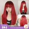 Long Straight Soft Wig with Bangs Ombre Red Colorful Cosplay Wig for Women Natural Daily Party Use Synthetic Hair Heat Resistant