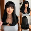 Long Straight Wig with Bangs Natural Black Daily Synthetic Hair for Women Comfortable Soft Party Use Wigs High Temperature Fiber