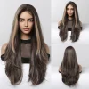 Long Wave Synthetic Lace Front Wig Brown with Blonde Highlights Fake Hair for Black Women Daily Date Party Heat Resistant Fiber