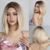 Middle Part Ombre Blonde Wigs for Women Short Straight Daily Party Synthetic Hair Natural Silky High Density Wigs Heat Resistant
