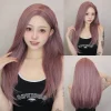 Middle Part Straight Wigs Long Purple Natural Hairline Synthetic Hair for Women Daily Party Cosplay Wigs High Temperature Fiber