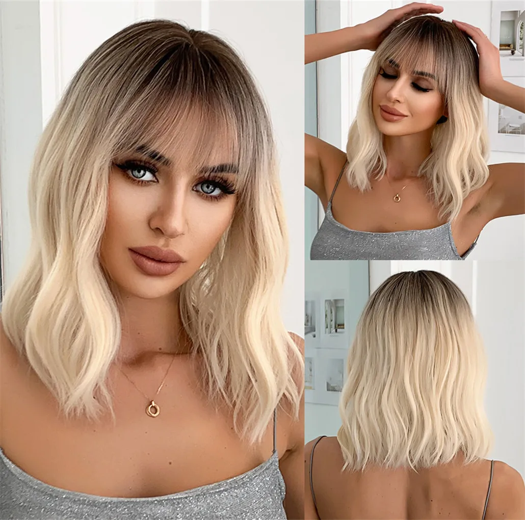 Short-Blonde-Wave-Synthetic-Wig-with-Bangs-Ombre-Blonde-Bob-Hair-Wig-Cute-Daily-Cosplay-Hair