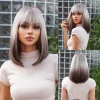 Short Ombre Blonde Brown Synthetic Wigs with Bangs Straight Bob Dark Roots Hair Wig Colorful Party Cosplay Hair High Temperature