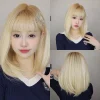 Short Straight Soft Wigs for Women Platinum Highlight Cosplay Synthetic Hair with Bangs Natural Daily Party Wigs Heat Resistant
