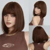 Straight Dark Brown Wigs with Bangs Short Bobo Natural Daily Wig for Women Party Soft High Density Synthetic Hair Heat Resistant